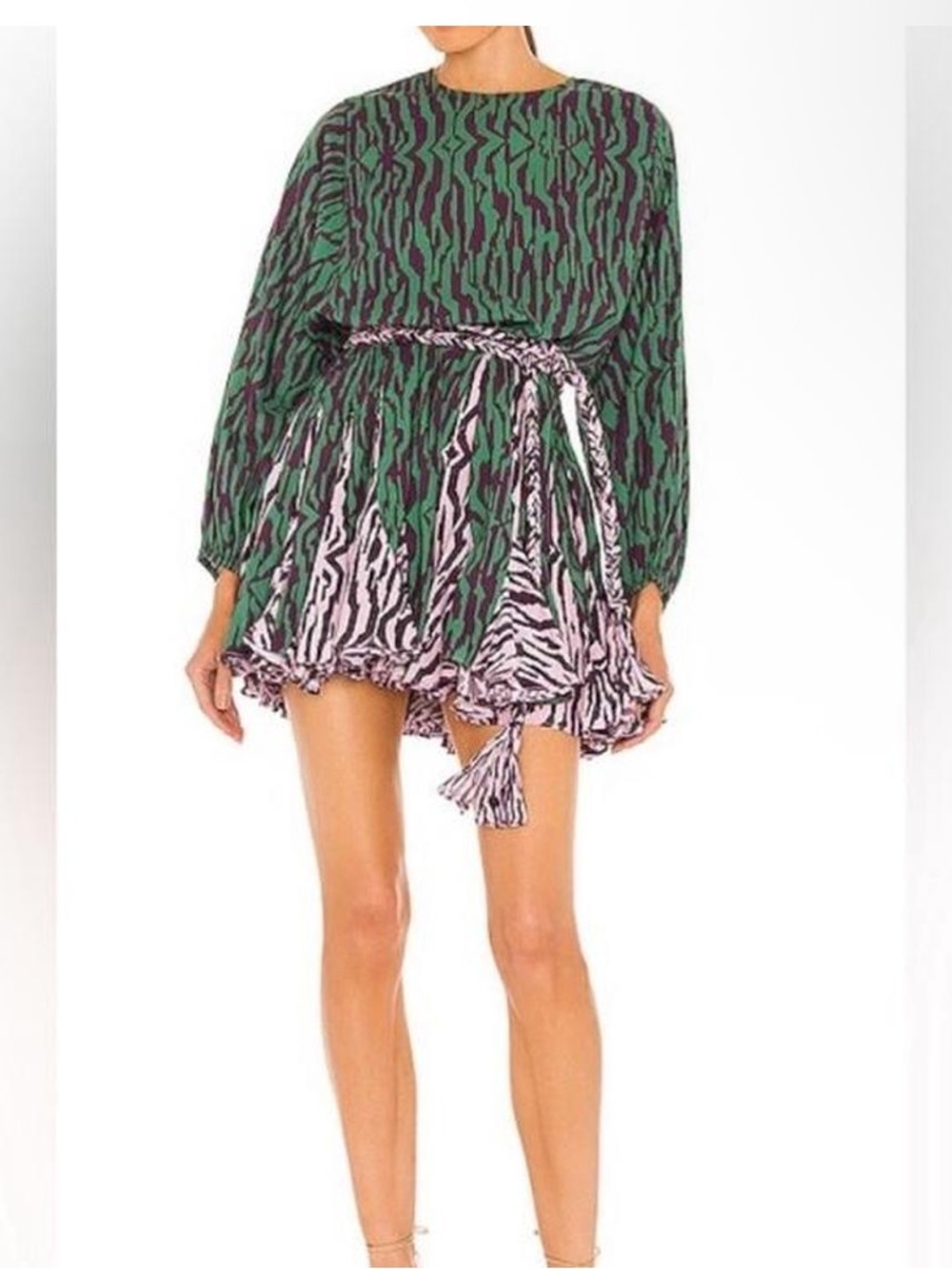 RHODE Ella Dress in Pixelated Zebra Green